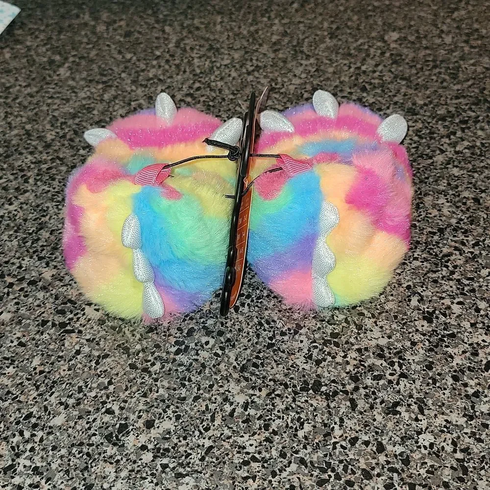 New Girls Dinosaur Monster Claws Glitter Rainbow Bedroom Slippers Size 3